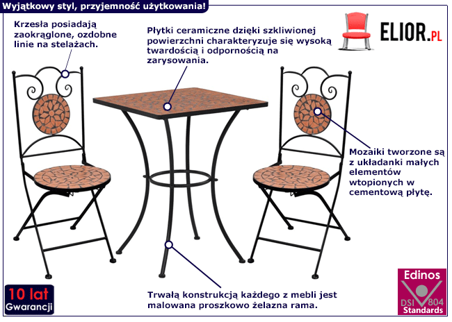 Produkt Ciemnopomarańczowy 3-cz. mozaikowy zestaw mebli – Farren 