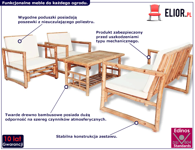 Zestaw bambusowych mebli ogrodowych z poduszkami Mollie 3X infografika