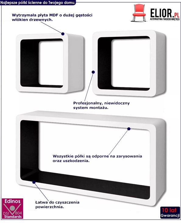 Zestaw biało-czarnych półek ściennych Lara 3x