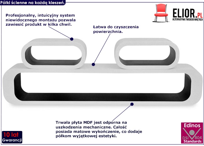 zestaw biało-czarnych półek ściennych mins 3x