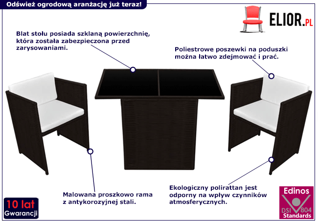 Zestaw brązowych mebli ogrodowych Cronos