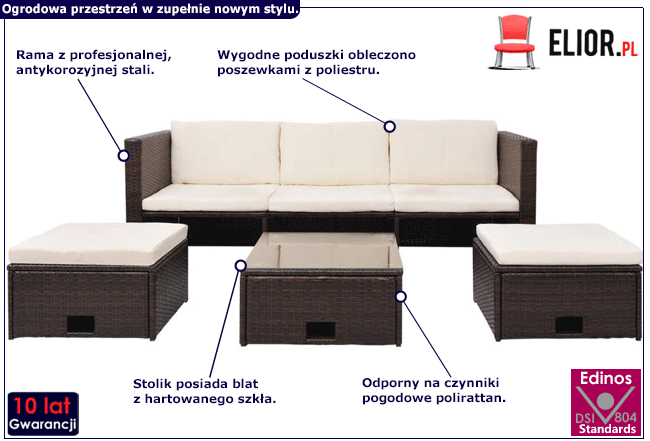 Zestaw brązowych mebli ogrodowych Mavis