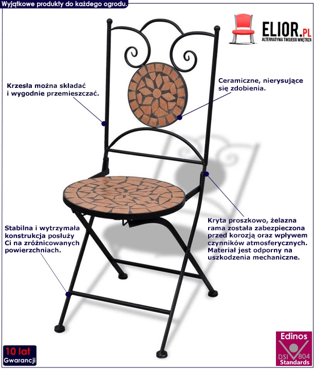 zestaw ceramicznych krzeseł ogrodowych leah brązowy