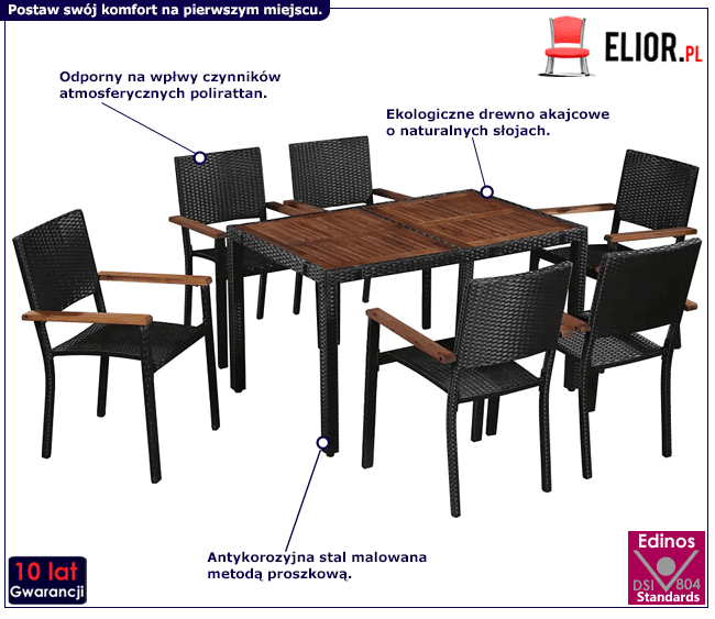 Zestaw czarno-brązowych mebli ogrodowych Conat 4X infografika