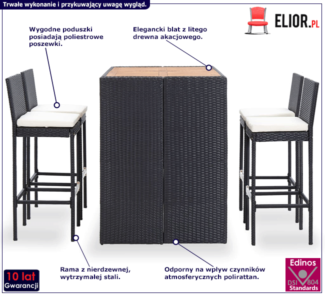 Zestaw czarnych mebli ogrodowych Merani 3X infografika