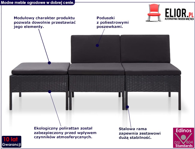 Zestaw czarnych mebli ogrodowych Shannon 2X