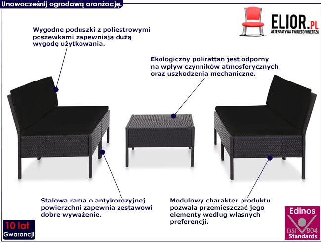 Zestaw czarnych mebli ogrodowych Naja 4X