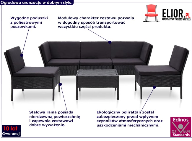 Zestaw czarnych mebli ogrodowych Shannon 5X