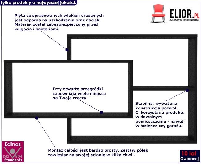 zestaw czarnych półek ściennych acker