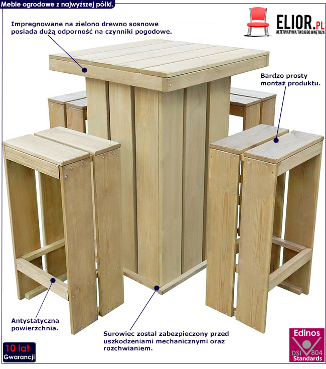 Zestaw drewnianych mebli ogrodowych Klaris