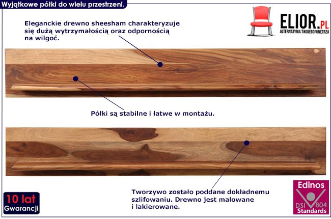 zestaw drewnianych półek ściennych connor 4x brązowy