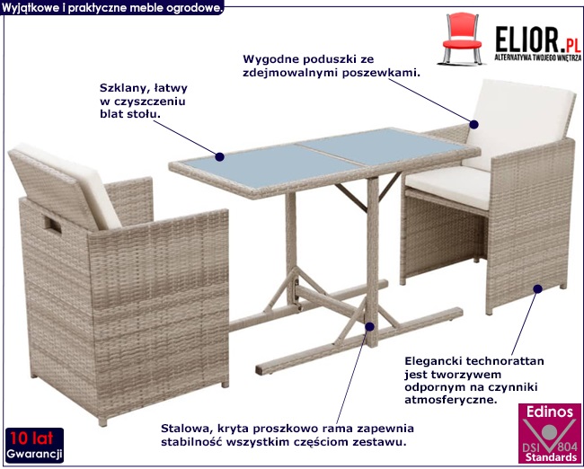zestaw mebli ogrodowych stant 3x beżowy