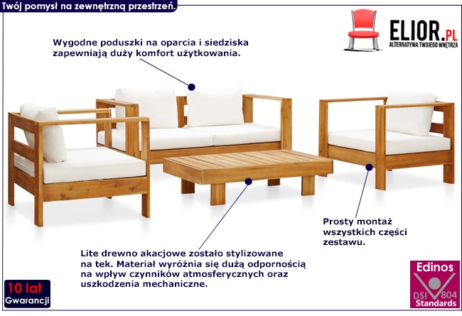 Zestaw mebli ogrodowych z białymi poduszkami Nicole