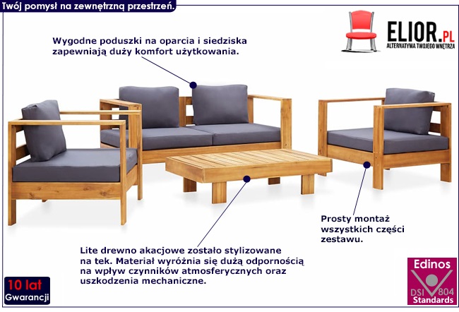 Zestaw mebli ogrodowych z szarymi poduszkami Nicole