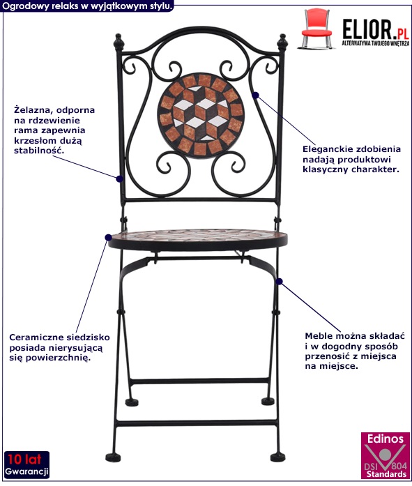 Zestaw mozaikowych krzeseł ogrodowych Thea