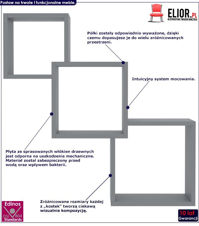 zestaw półek ściennych lindsay szary