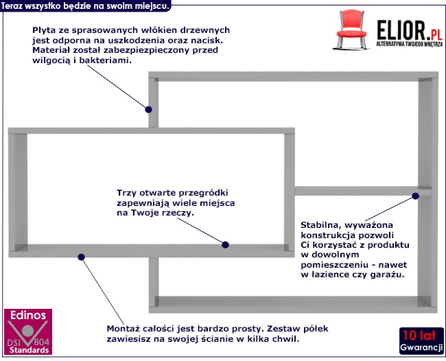 zestaw półek ściennych z szarym połyskiem acker