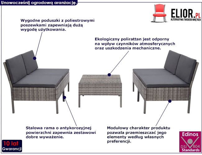 Zestaw szarych mebli ogrodowych Shannon 4X