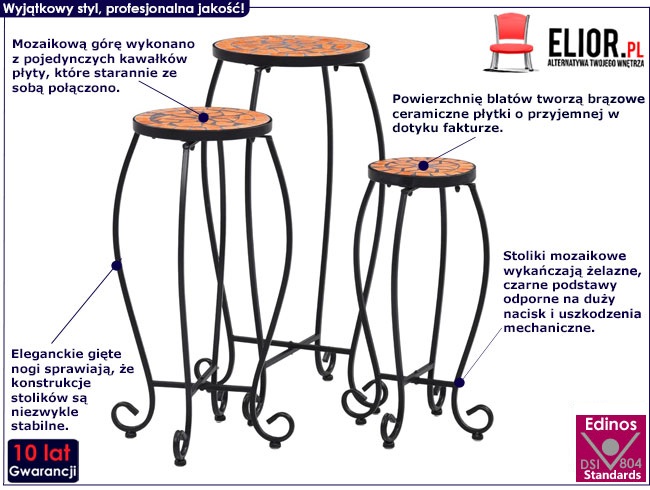 Zestaw terakotowych stolików mozaikowych Henry