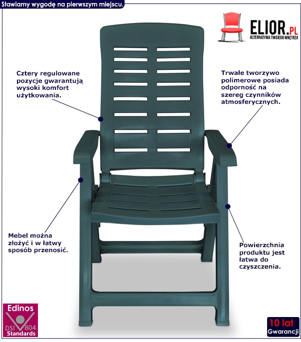 Zestaw zielonych krzeseł ogrodowych Elexio 4Q