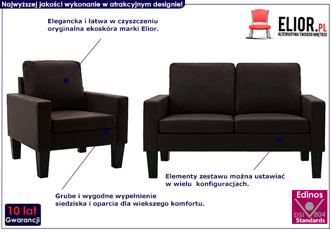 3-osobowy brązowy komplet wypoczynkowy Zuria 2A