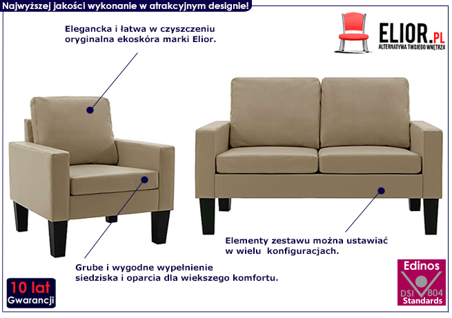 3-osobowy komplet wypoczynkowy cappuccino Zuria 2A