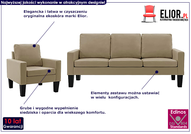 4-osobowy komplet wypoczynkowy cappuccino Lencor 2B