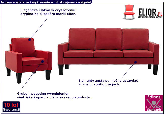 4-osobowy komplet wypoczynkowy czerwony Lencor 2B