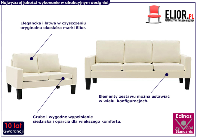 5-osobowy komplet wypoczynkowy kremowy Zuria 2C