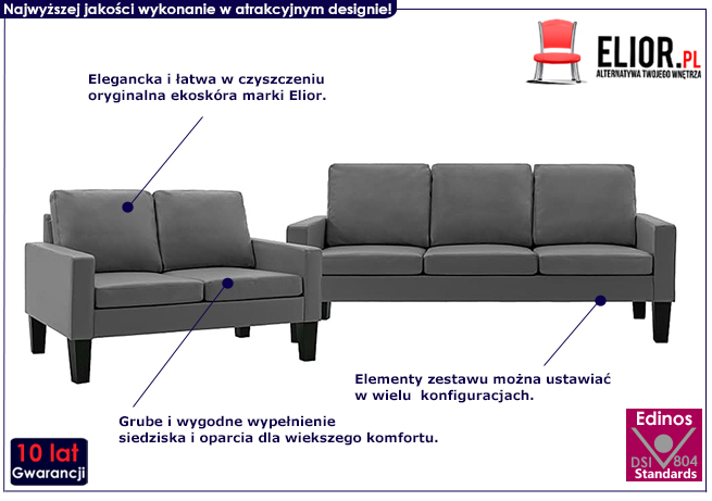 5-osobowy komplet wypoczynkowy szary Lencor 2C