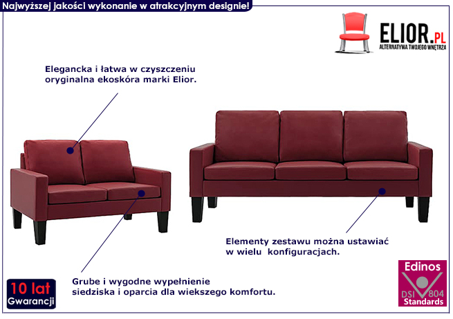 5-osobowy komplet wypoczynkowy Lencor 2C czerwone wino