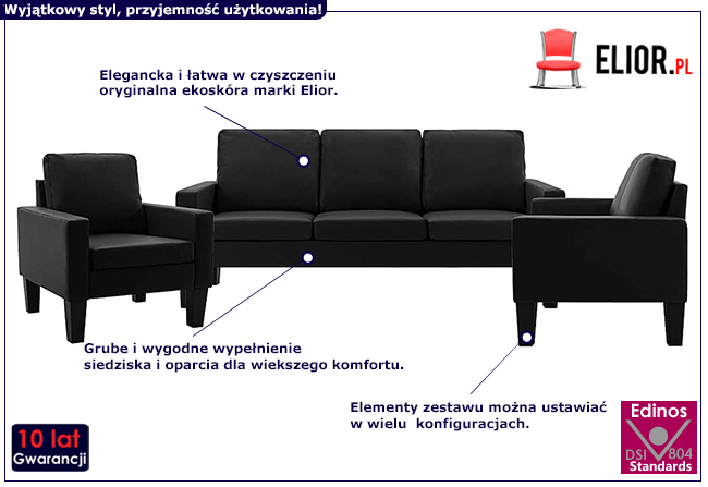 6-osobowy komplet wypoczynkowy czarny Lencor 2D