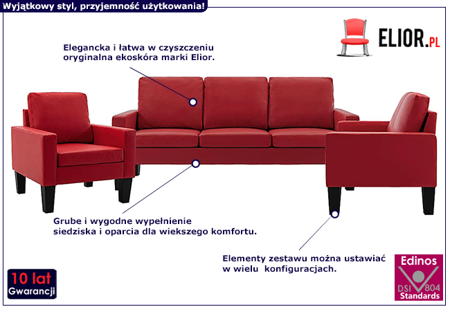6-osobowy komplet wypoczynkowy czerwony Zuria 2D
