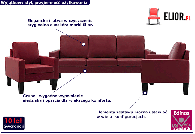 6-osobowy komplet wypoczynkowy winna czerwień Zuria 2D