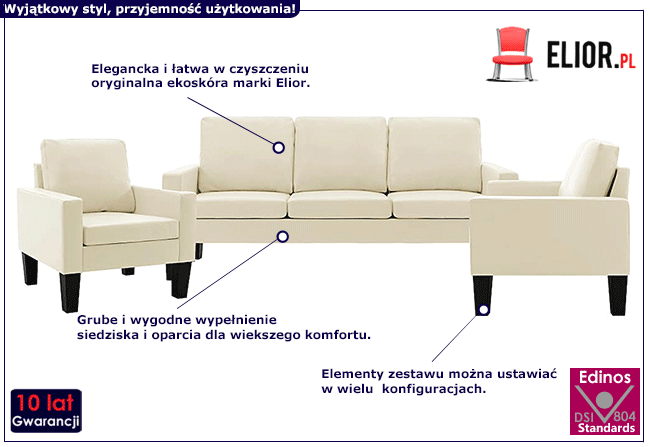 6-osobowy komplet wypoczynkowy kremowy Zuria 2D