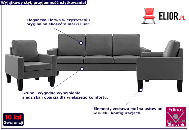 6-osobowy komplet wypoczynkowy szary Zuria 2D