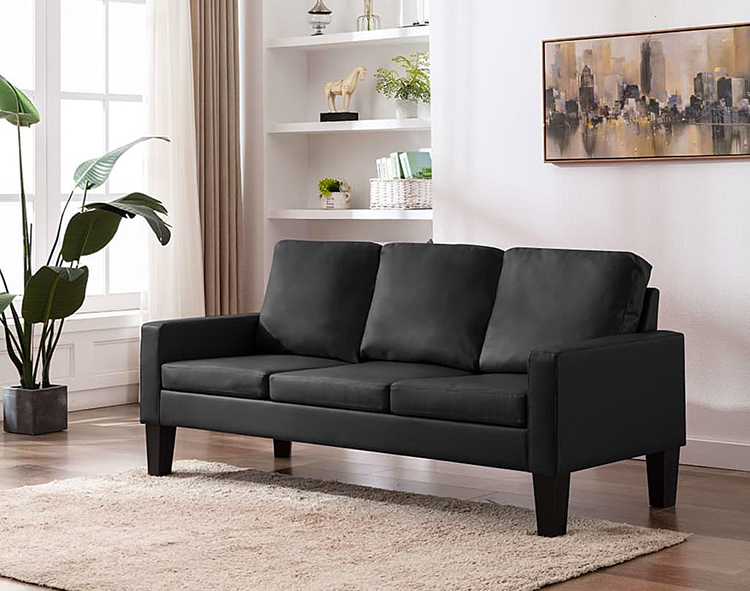 Czarna sofa z ekoskóry Lencor 3Q