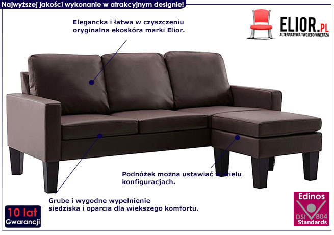 Trzyosobowa brązowa sofa z ekoskóry Zuria 4Q
