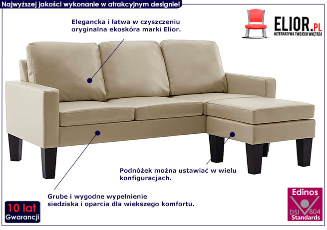 Trzyosobowa cappuccino sofa z ekoskóry Zuria 4Q