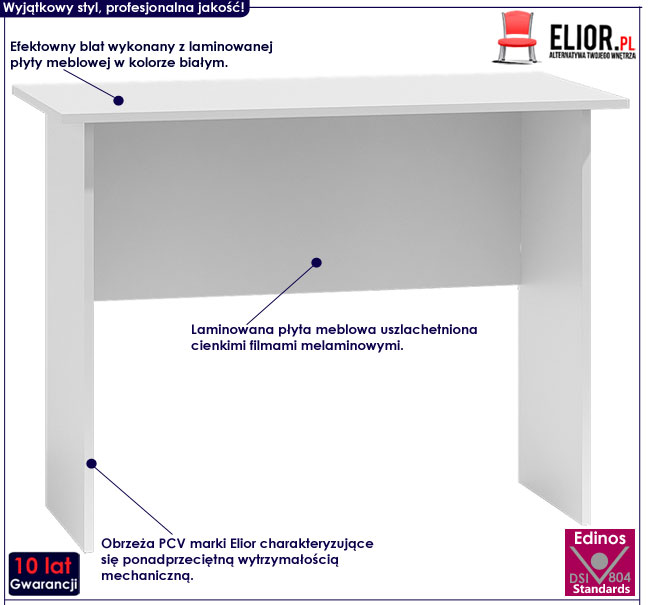 Minimalistyczne białe biurko Luniko