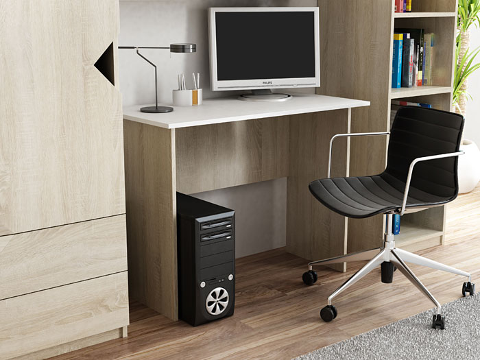 Biurko pod komputer białe, dąb sonoma Damka