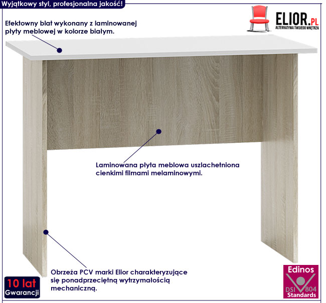 Młodzieżowe biurko białe, dąb sonoma Damka