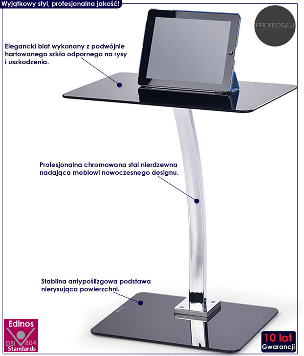 Szklane biurko komputerowe pod laptopa Honcha