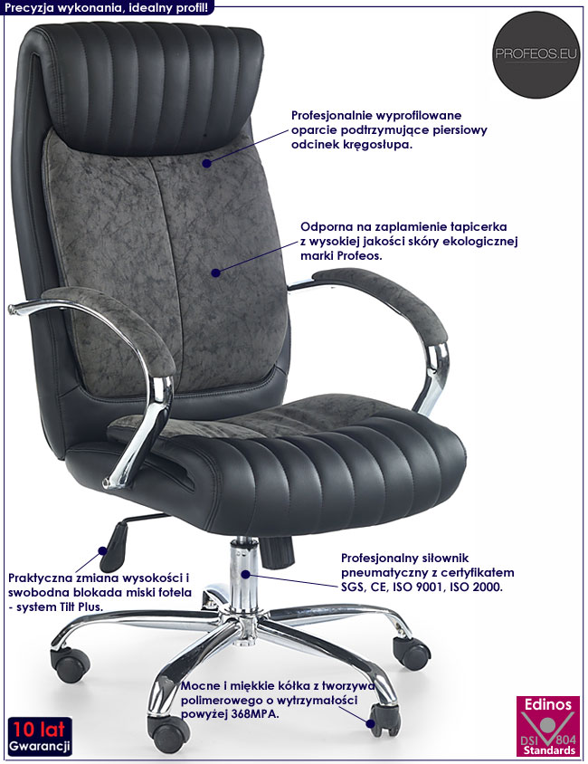 fotel obrotowy z zagłówkiem Esenrti bordo i popiel