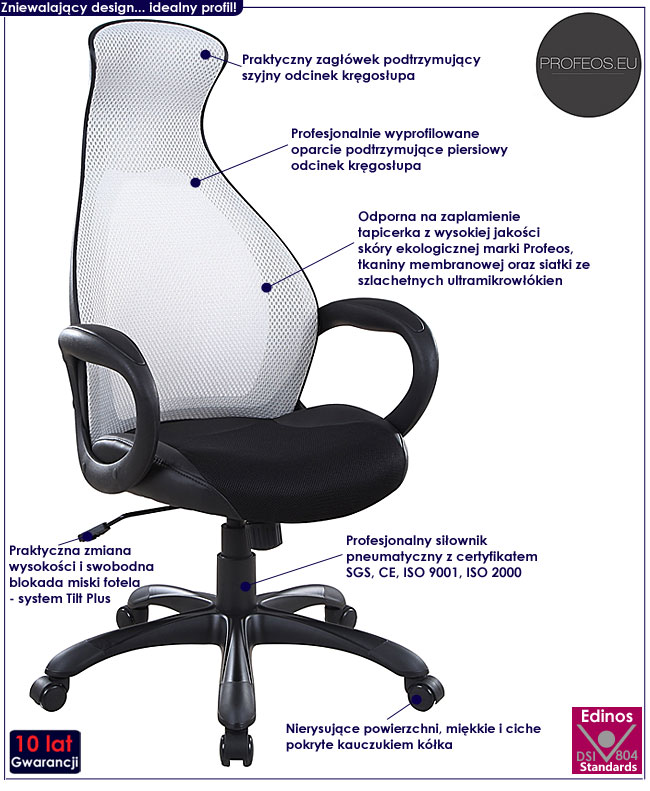 wentylowany fotel obrotowy popiel czarny Liget