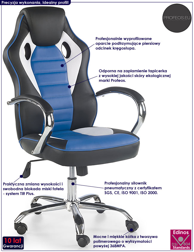 Niebieski fotel obrotowy dla gracza Myst