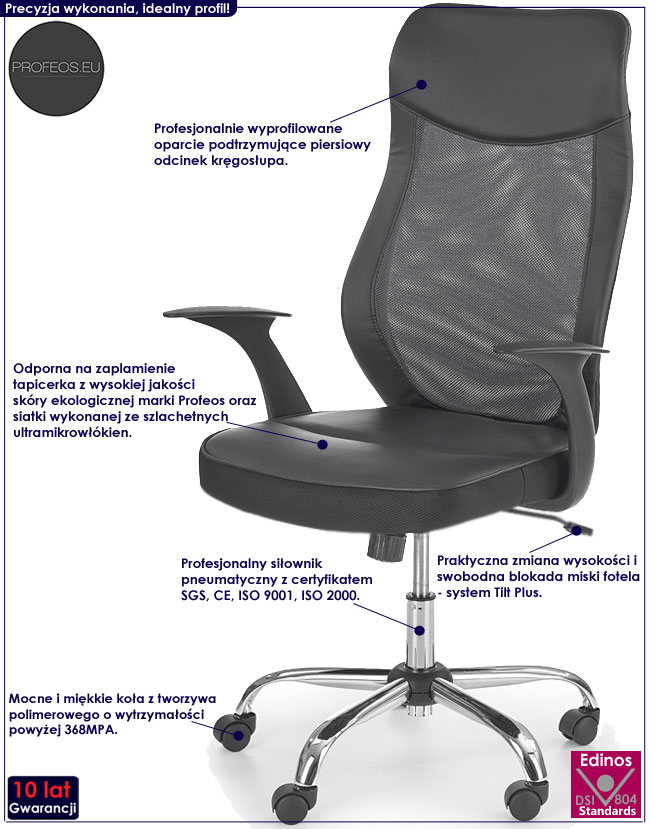 Czarny, tapicerowany fotel obrotowy Aliro