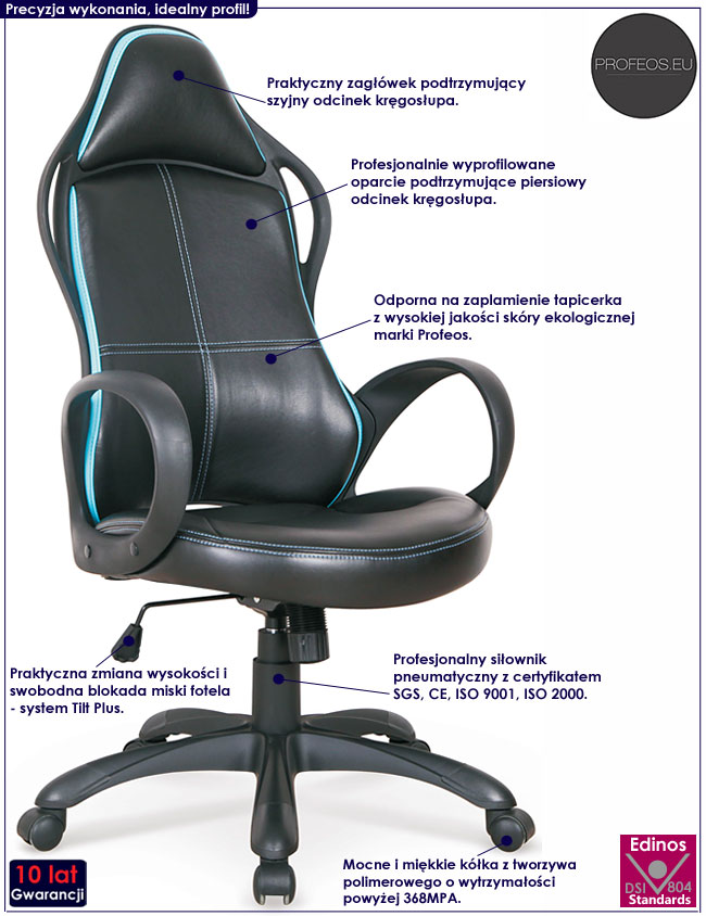 Czarny fotel obrotowy do komputera Uzet