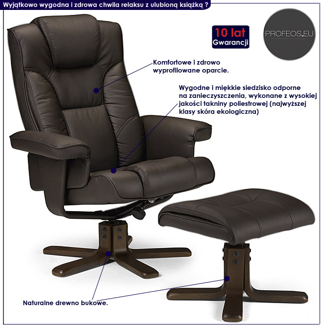 brązowy fotel z podnóżkiem Vitrea