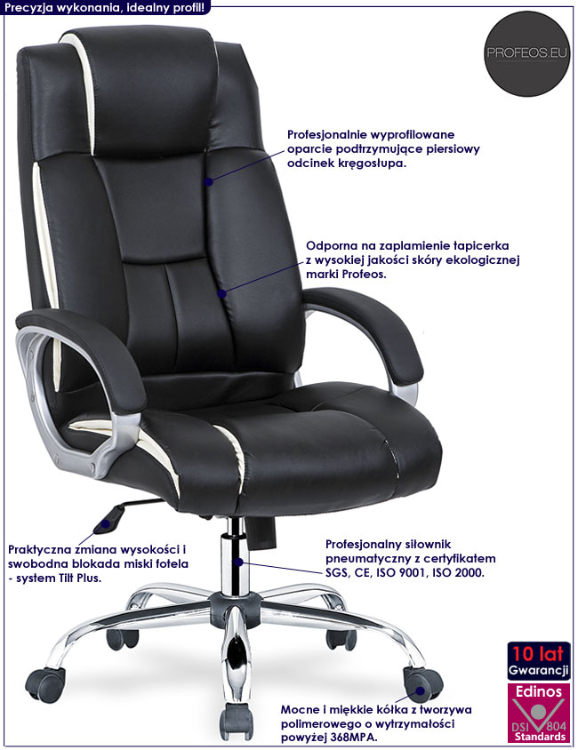 Czarny fotel obrotowy do gabinetu Fexa